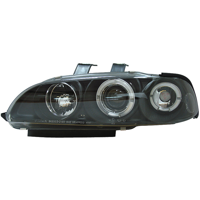 Faros delanteros, aptos para Honda Civic 2/3 puertas 1992-1995 - negro - incl. halos e intermitentes