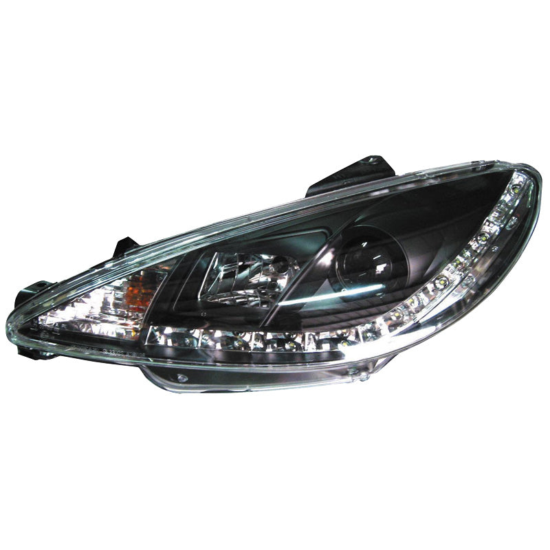 Přední světlomety, DRL-Look pasuje na Peugeot 206 1998- včetně GTi - černá