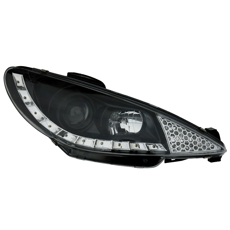 Reflektory przednie, wygląd DRL pasują do Peugeot 206 1998-2002 bez GTi - czarne