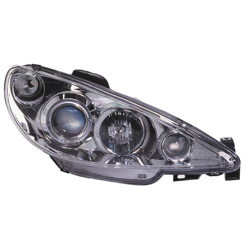 Přední světlomety, pasují na Peugeot 206 2002- vč. GTi 1999- - Chrom - vč. halo kroužků