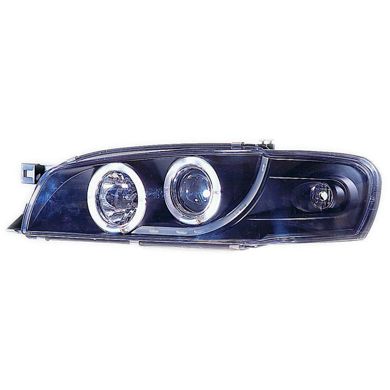 Přední světlomety, pasují na Subaru Impreza 1997-2000 - černé - vč. halos