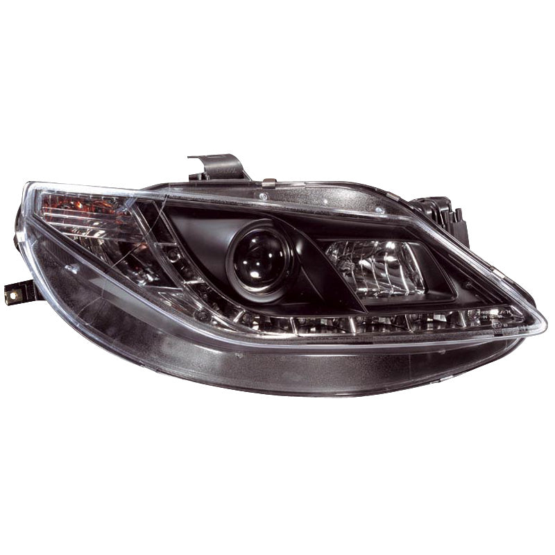 Reflektory przednie, DRL-Look pasują do Seat Ibiza 6J 3/5-drzwi 2008-2012 - czarne