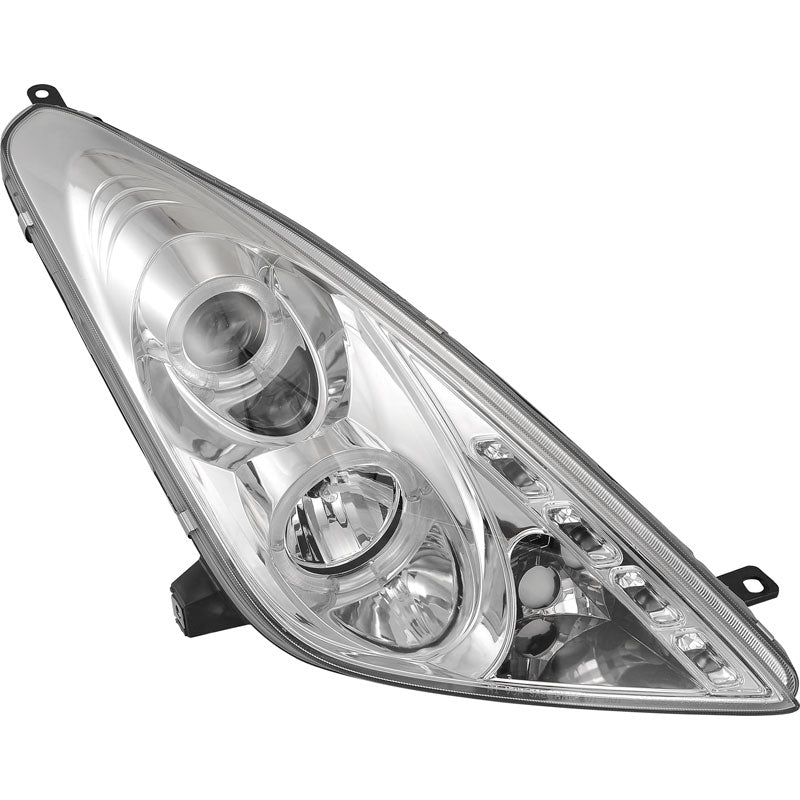 Reflektory przednie, pasujące do Toyota Celica 2001-2005 - chromowane - w tym Halos - prosty kąt załamania światła