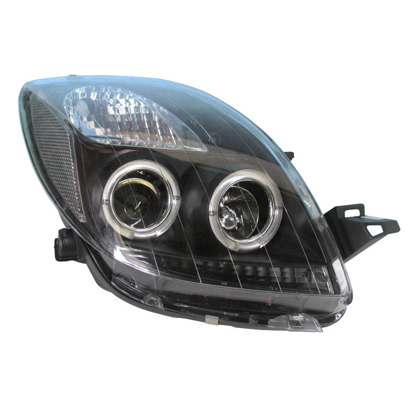 Přední světlomety, pasuje na Toyota Yaris II 2006-2009 - černá - včetně Halos