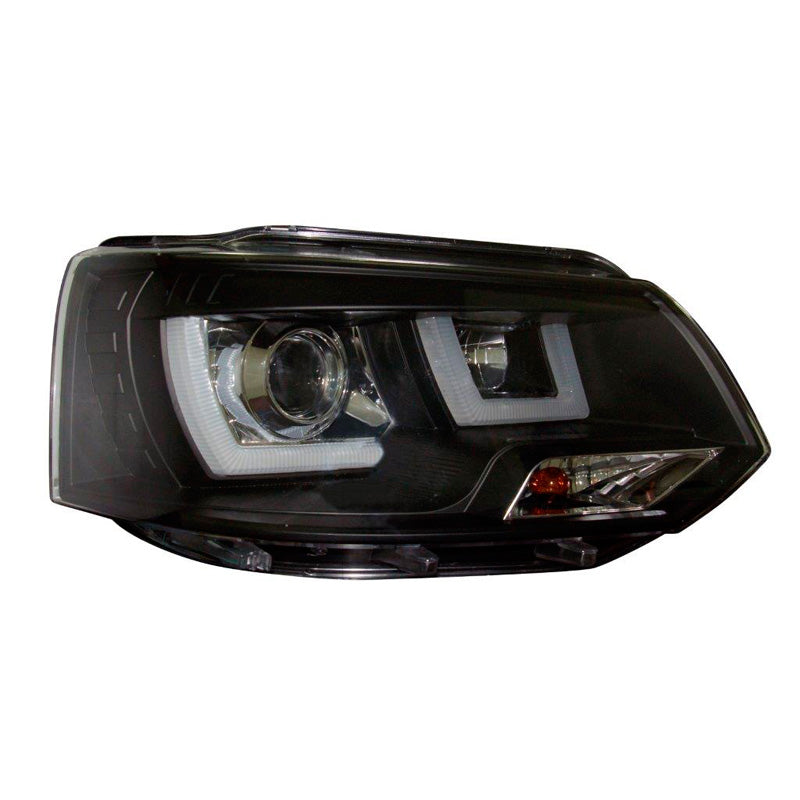 Přední světlomety, DRL pasují na Volkswagen Transporter T5 2010-2015 - černé - vč. seřizovacího motorku