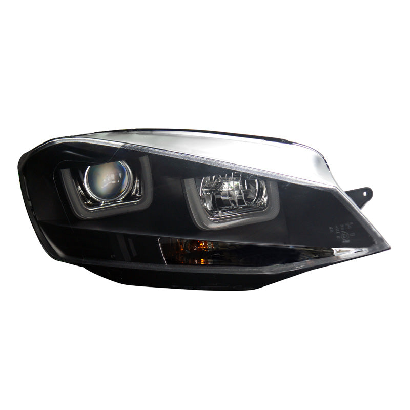 Faros delanteros, DRL 'Dual U' compatibles con Volkswagen Golf VII 2012-2017 - negro - incl. motor de ajuste