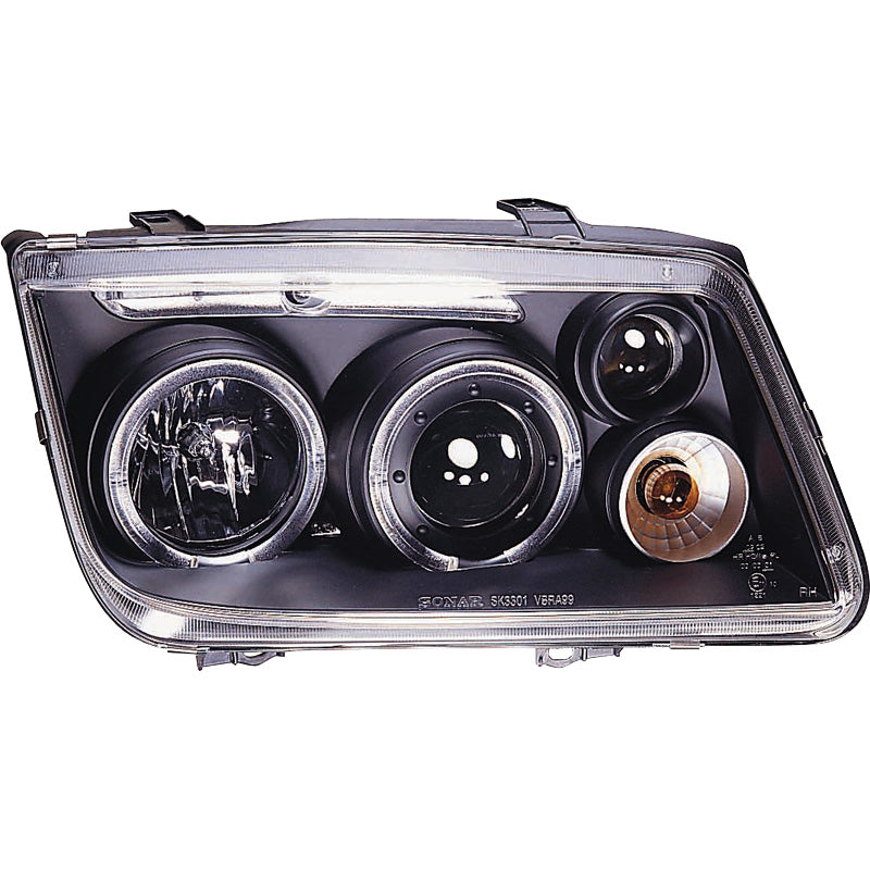 Faros delanteros, compatibles con Volkswagen Bora 1999-2005 - negro - incl. Halos y luces antiniebla