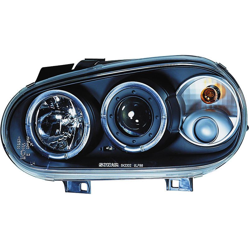 Přední světlomety, pasují na Volkswagen Golf IV 1998-2003 - černé - vč. Halos