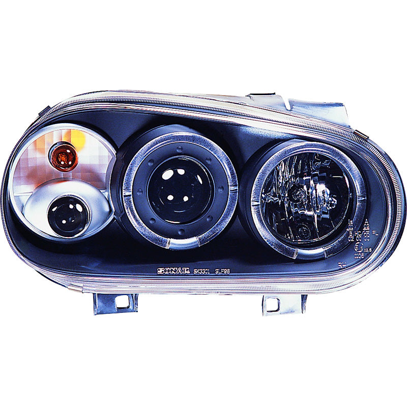 Přední světlomety, pasují na Volkswagen Golf IV 1998-2003 - černé - vč. Halos & mlhových světel
