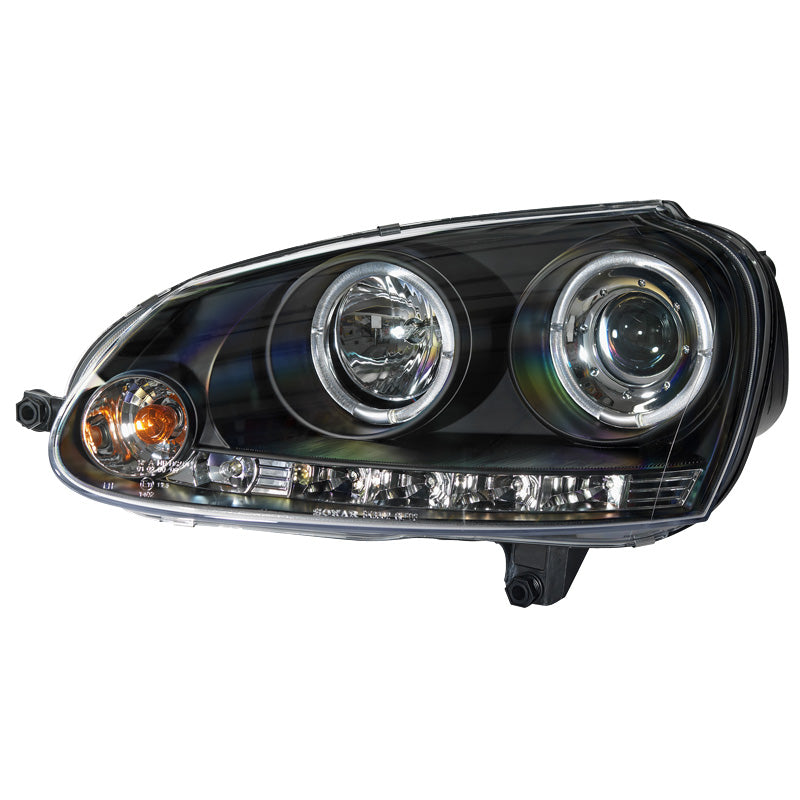 Reflektory przednie pasują do Volkswagen Golf V 2003-2008 - czarne - incl. Halos