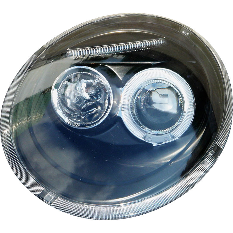 Přední světlomety, pasují na Volkswagen New Beetle 1997-2011 - černé - vč. Halos