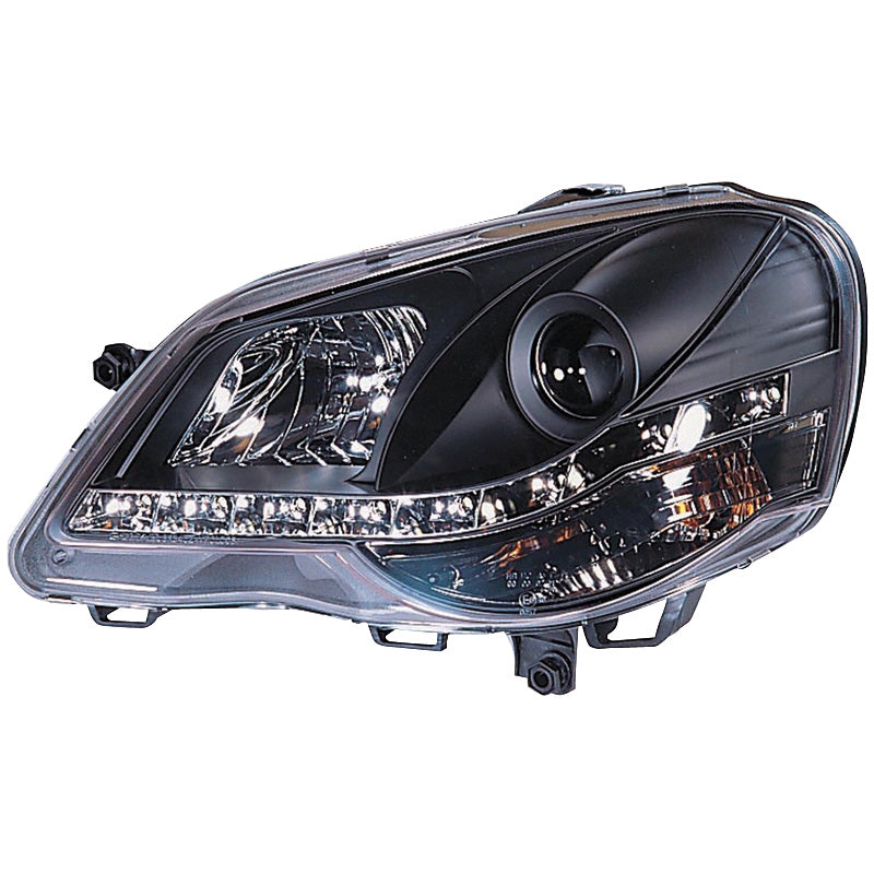 Headlights, DRL-Look fits Volkswagen Polo 9N2 2005-2009 - black