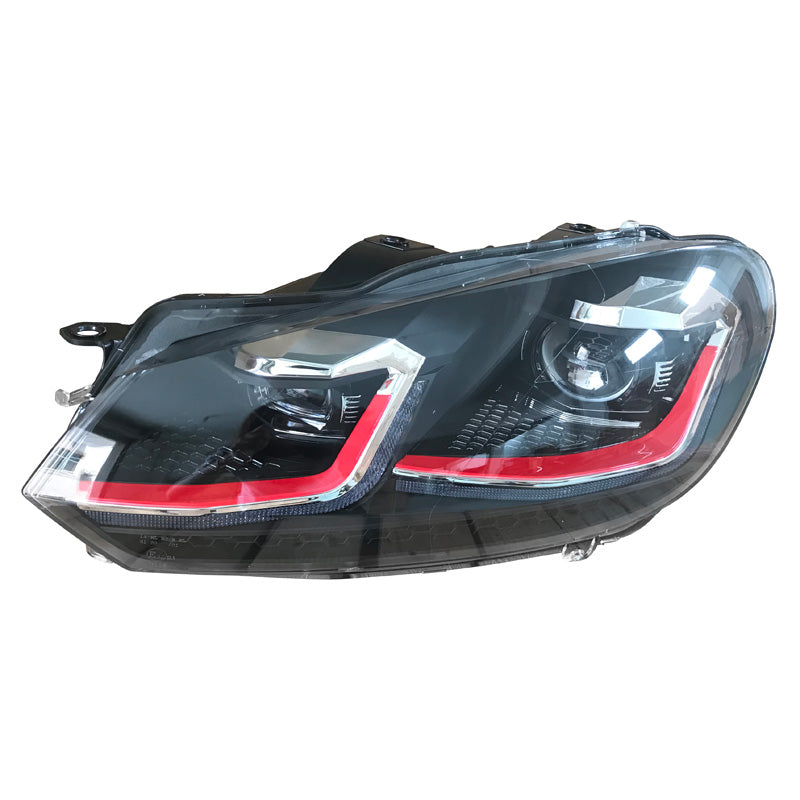 Reflektory przednie, 7.5-Look pasują do Volkswagen Golf VI 2008-2012 - czarny/czerwony - w tym Dynamic Running Light