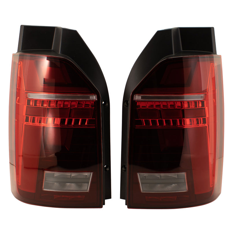 AutoStyle, LED tail lights, fits Volkswagen Transporter T6 2015-2020 (with hatch) - Red/Smoke - incl. Dynamic Running Light