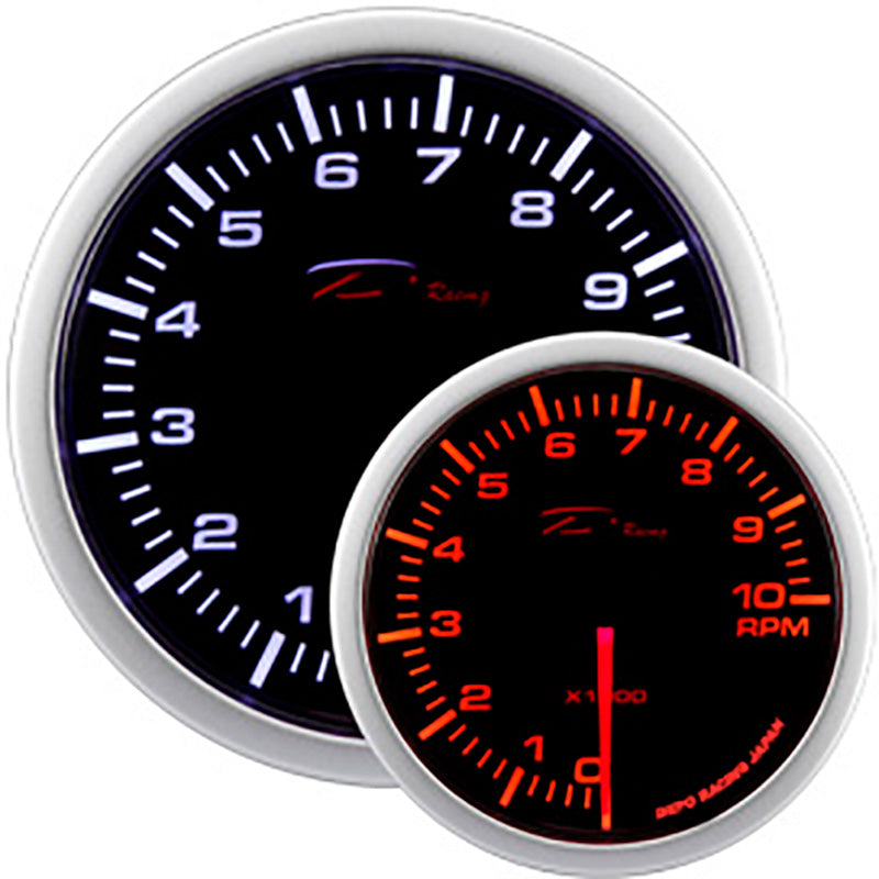 Depo Racing, série WA tachometr - 0-10.000rpm - 52mm - kouřová čočka - duální LED