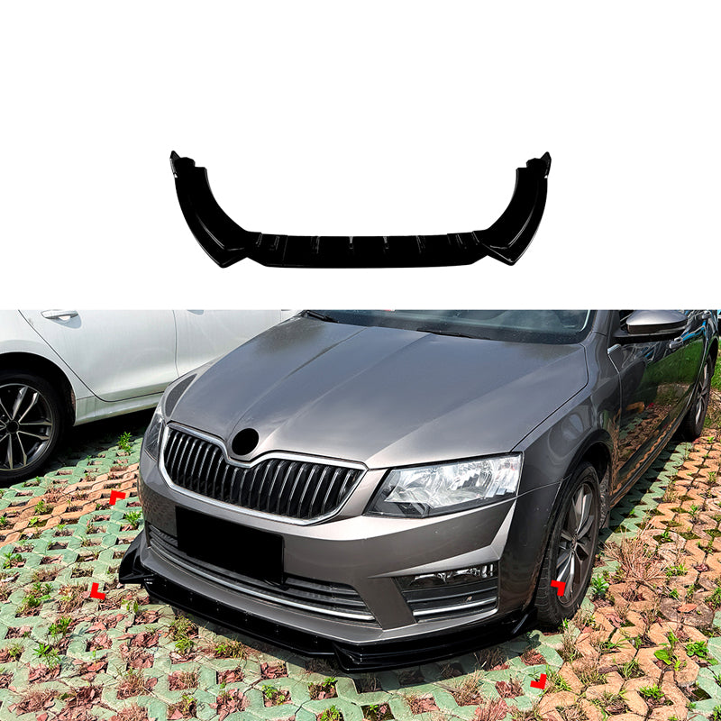 AutoStyle, Frontspoiler, 3-delt, passer til Skoda Octavia III (5E) HB/Kombi (2013-2017), Excl. RS, Blank sort ABS