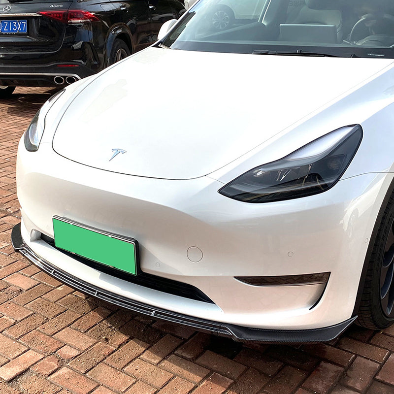 AutoStyle, lip przedniego spoilera, pasuje do Tesla Model Y 2019-, błyszczący czarny ABS, 3-częściowy