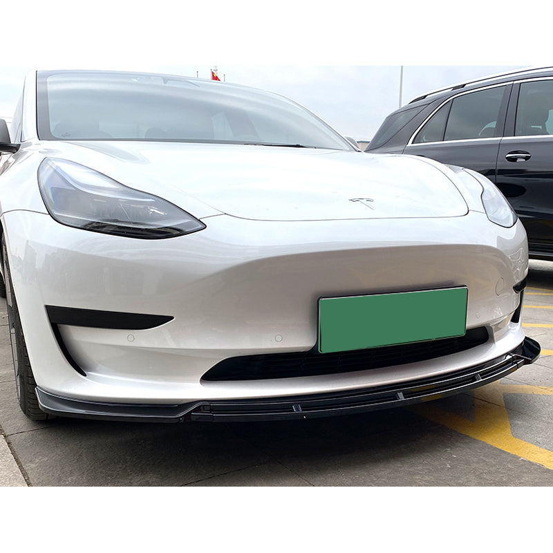 AutoStyle, zestaw lip przedniego spoilera, pasuje do Tesla Model 3 (2017-2024), błyszczący czarny ABS, 3-częściowy