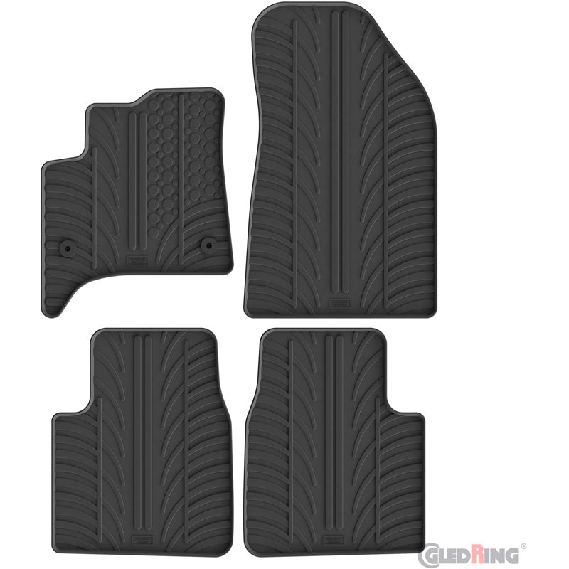 Gledring, tappetini in gomma, profilo a T 4 pezzi + clip per tappetini, compatibili con Opel Frontera MHEV (2024-) & Citroën C3 Aircross II Hybrid (2024-)