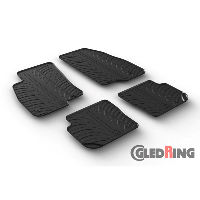 Gledring, Rubber Floor Mats, Fits Fiat Punto 2014- (T profile 4-piece + clips)