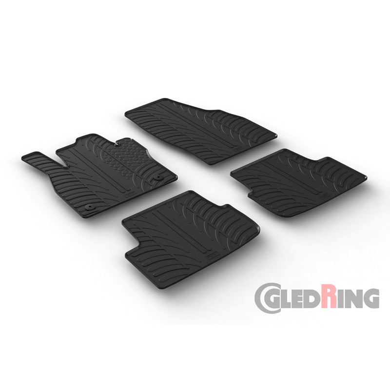 Gledring, Rubber floor mats, fits Seat Ibiza 6F 5-doors 6/2017- & Seat Arona 11/2017- & Skoda Fabia IV 2021- (T profile 4-piece + clips)