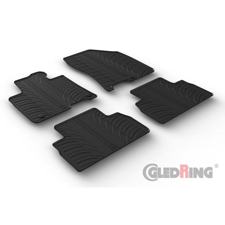 Gledring, Rubber floor mats, Fits Hyundai Santa Fe IV 11/2018-5/2020 (T profile 4 pieces + clips)