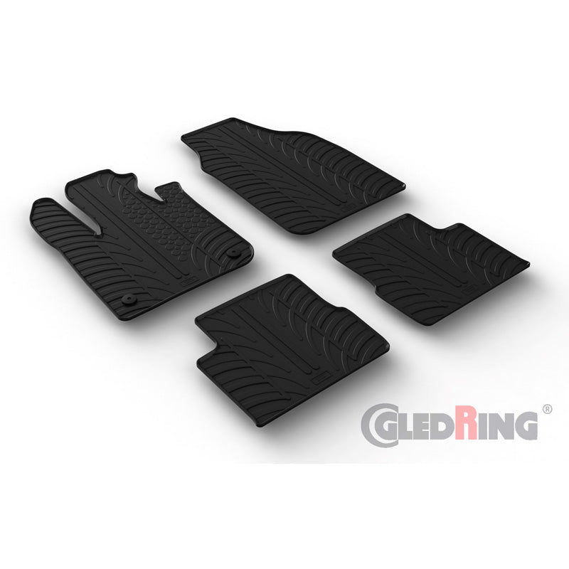 Gledring, tappetini in gomma, adatti per Fiat 500e 2020- (profilo a T 4 pezzi + clip)