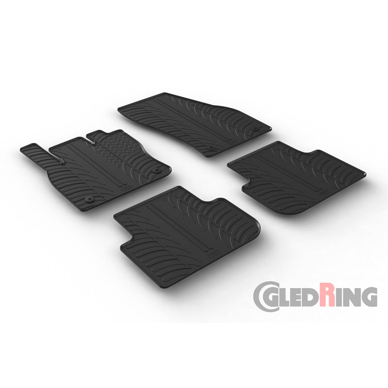 Gledring, Gummimåtter, passer til Volkswagen Tiguan II 2016-2024 (T profile 4-dele + klips)