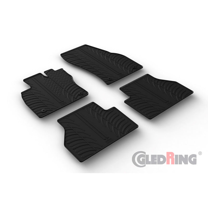 Gledring, Rubber Floor Mats, Fits Volkswagen Caddy V MPV 2020- & Ford Tourneo Connect (L1/L2) 2022- (T profile 4-piece + clips)