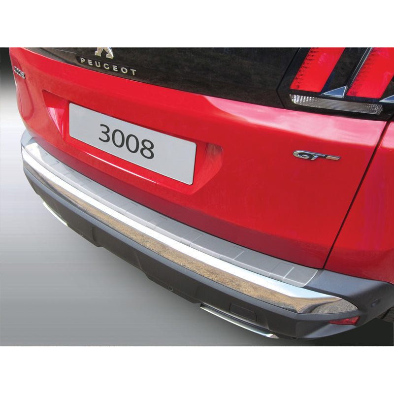 RGM, Rear bumper protector, ABS plastic, Fits Peugeot 3008 II 2016- Silver 'Ribbed'