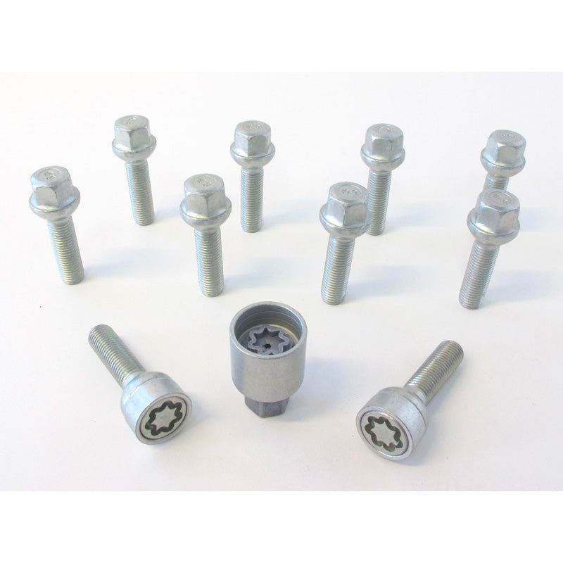 H&R, Wheel bolt Set Round-Head R12 M12x1.50 - length 43mm - 10 pcs. (e.g., fits Mercedes) - incl. wheel-locks