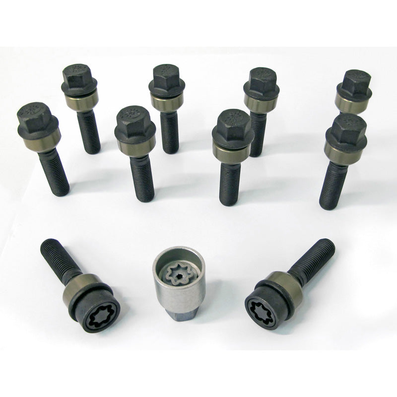 H&R, Wheel bolt Set Round-Head with movable cone R14 M14x1.50 - length 54mm - 10 pcs. (e.g., fits Porsche) - incl. wheel-locks