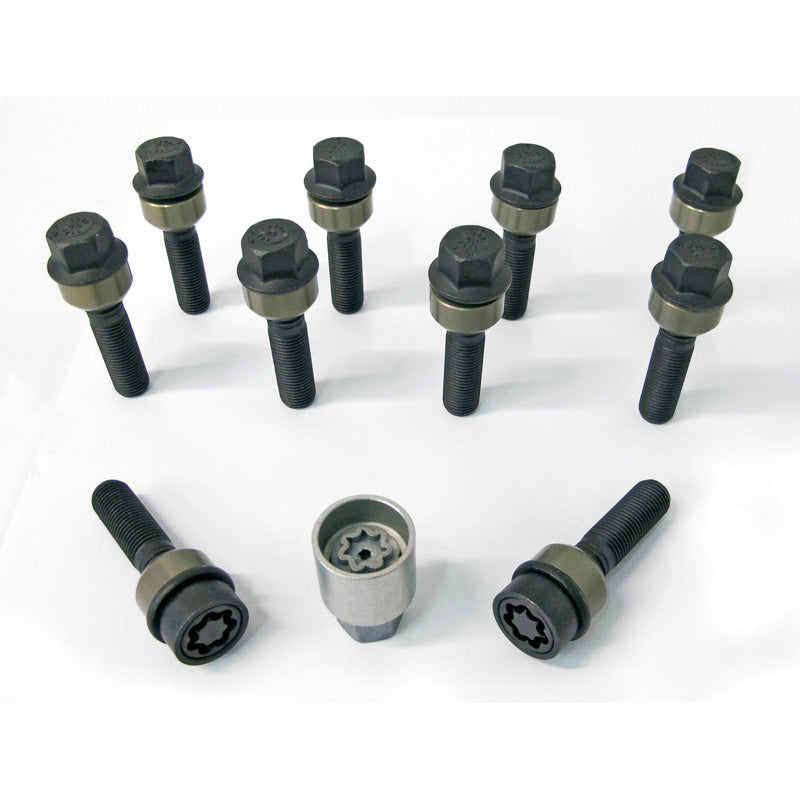 H&R, Wheel bolt Set Round-Head with movable cone R14 M14x1.50 - length 57mm - 10 pcs. (e.g., fits Porsche) - incl. wheel-locks