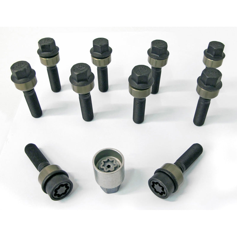 H&R, Wheel bolt Set Round-Head with movable cone R14 M14x1.50 - length 66mm - 10 pcs. (e.g., fits Porsche) - incl. wheel-locks