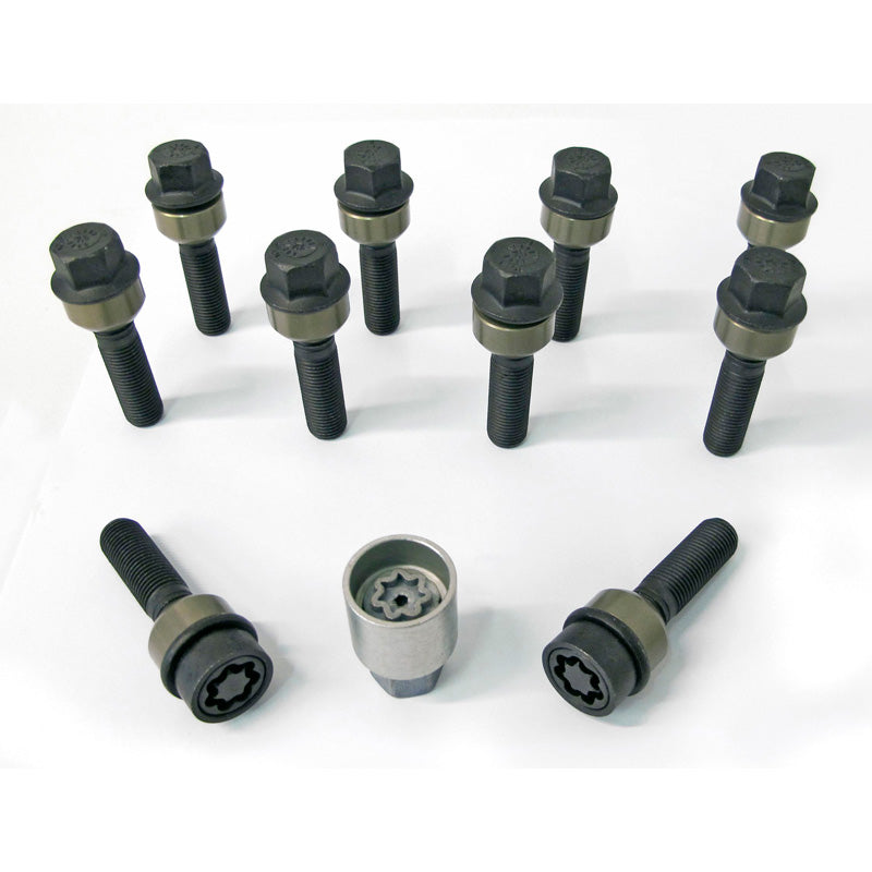 H&R, Wheel bolt Set Round-Head with movable cone R14 M14x1.50 - length 68mm - 10 pcs. (e.g., fits Porsche) - incl. wheel-locks