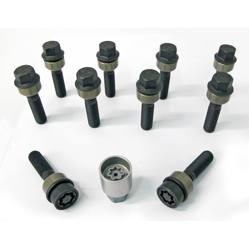 H&R, Wheel bolt Set Round-Head with movable cone R14 M14x1.50 - length 74mm - 10 pcs. (e.g., fits Porsche) - incl. wheel locks
