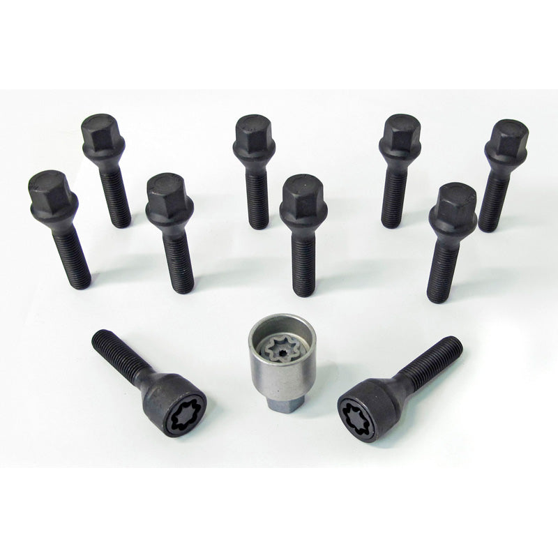H&R, Wheel bolt Set Taper-Head M12x1.50 - length 24mm - Black - 10 pcs. - incl. wheel-locks