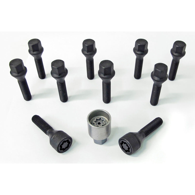 H&R, Wheel bolt Set Taper-Head M12x1.50 - length 30mm - Black - 10 pcs. - incl. wheel-locks