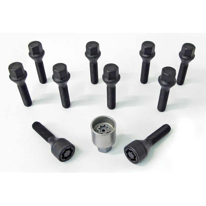 H&R, Wheel bolt Set Taper-Head M12x1.50 - length 35mm - Black - 10 pcs. - incl. wheel-locks