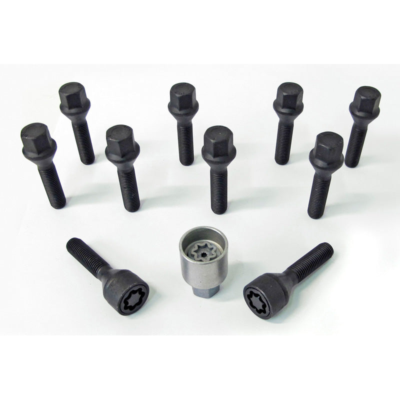 H&R, Wheel bolt Set Taper-Head M12x1.50 - length 38mm - Black - 10 pcs. - incl. wheel-locks