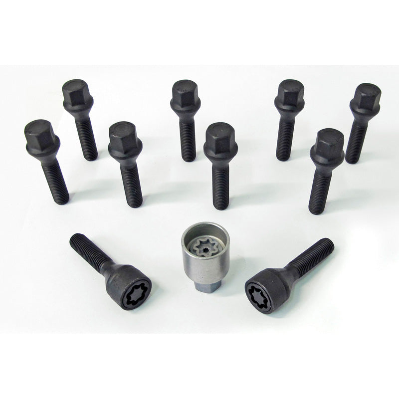 H&R, Wheel bolt Set Taper-Head M12x1.50 - length 40mm - Black - 10 pcs. - incl. wheel-locks
