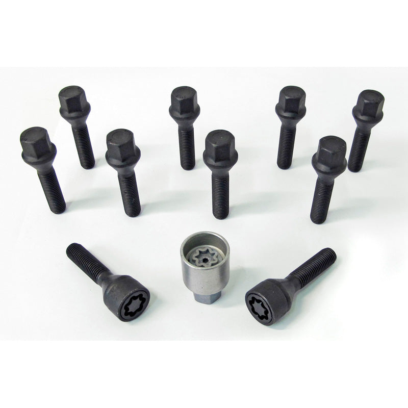 H&R, Wheel bolt Set Taper-Head M12x1.50 - length 43mm - Black - 10 pcs. - incl. wheel-locks