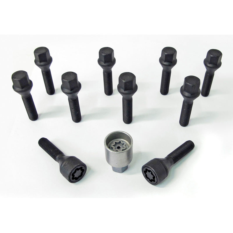 H&R, Wheel bolt Set Taper-Head M12x1.50 - length 45mm - Black - 10 pcs. - incl. wheel-locks