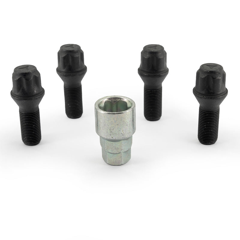 H&R, Wheel lock set M14x1.25x28mm Taper Black - 4 wheel lock bolts incl. adapter