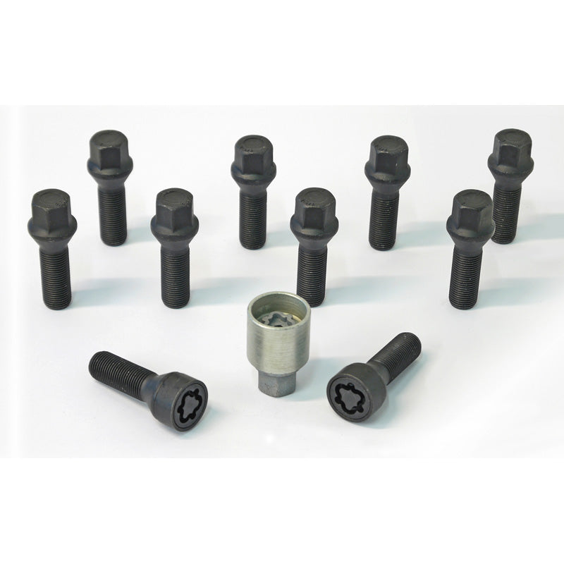 H&R, Jeu de boulons de roue à tête conique M14x1.25 - longueur 28mm - noir - 10 pcs. - incl. antivols de roue