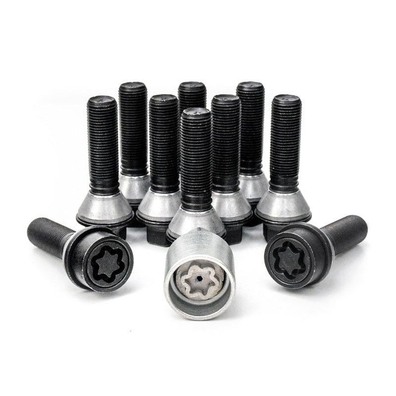 H&R, Wheel bolt Set Taper-Head with movable cone M14x1.25 - length 31mm - Black - 10 pcs. (e.g., fits BMW) - incl. wheel-locks