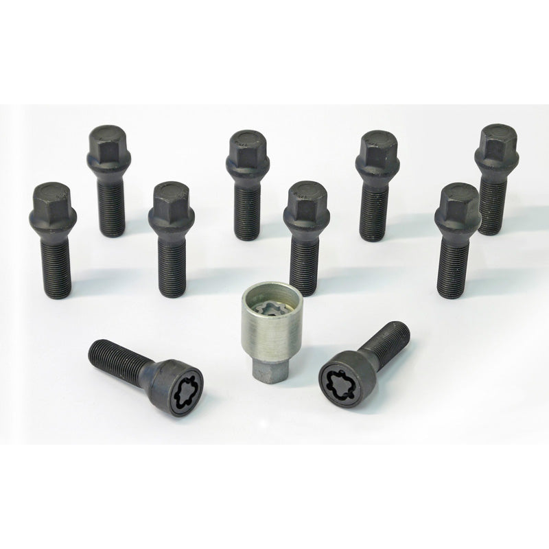 H&R, Wheel bolt Set Taper-Head M14x1.25 - length 35mm - Black - 10 pcs. - incl. wheel-locks