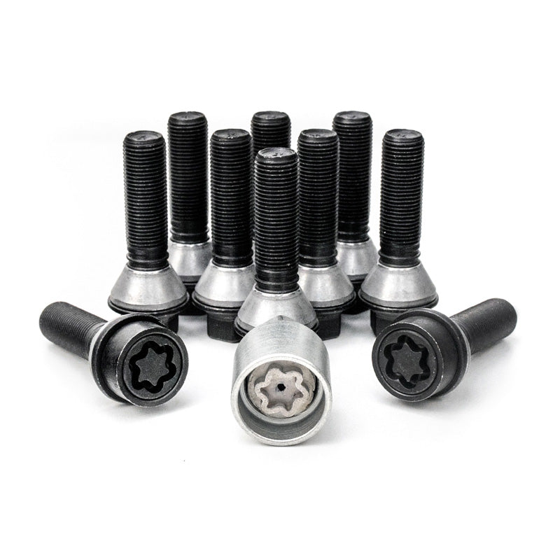 H&R, Wheel bolt Set Taper-Head with movable cone M14x1.25 - length 39mm - Black - 10 pcs. (e.g., fits BMW) - incl. wheel-locks