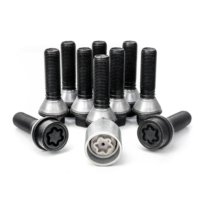 H&R, sada šroubů kol kuželová hlava s pohyblivým kuželem M14x1.25 - délka 41mm - černá - 10 ks. (např. vhodné pro BMW) - vč. bezpečnostních šroubů kol