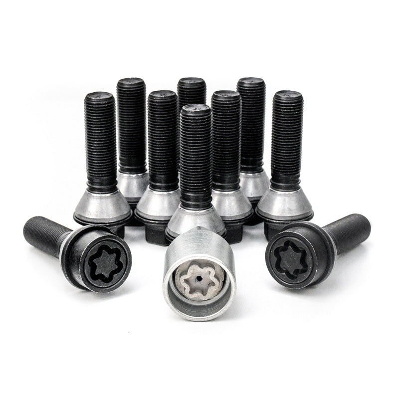 H&R, Wheel bolt Set Taper-Head with movable cone M14x1.25 - length 43mm - Black - 10 pcs. (e.g., fits BMW) - incl. wheel-locks